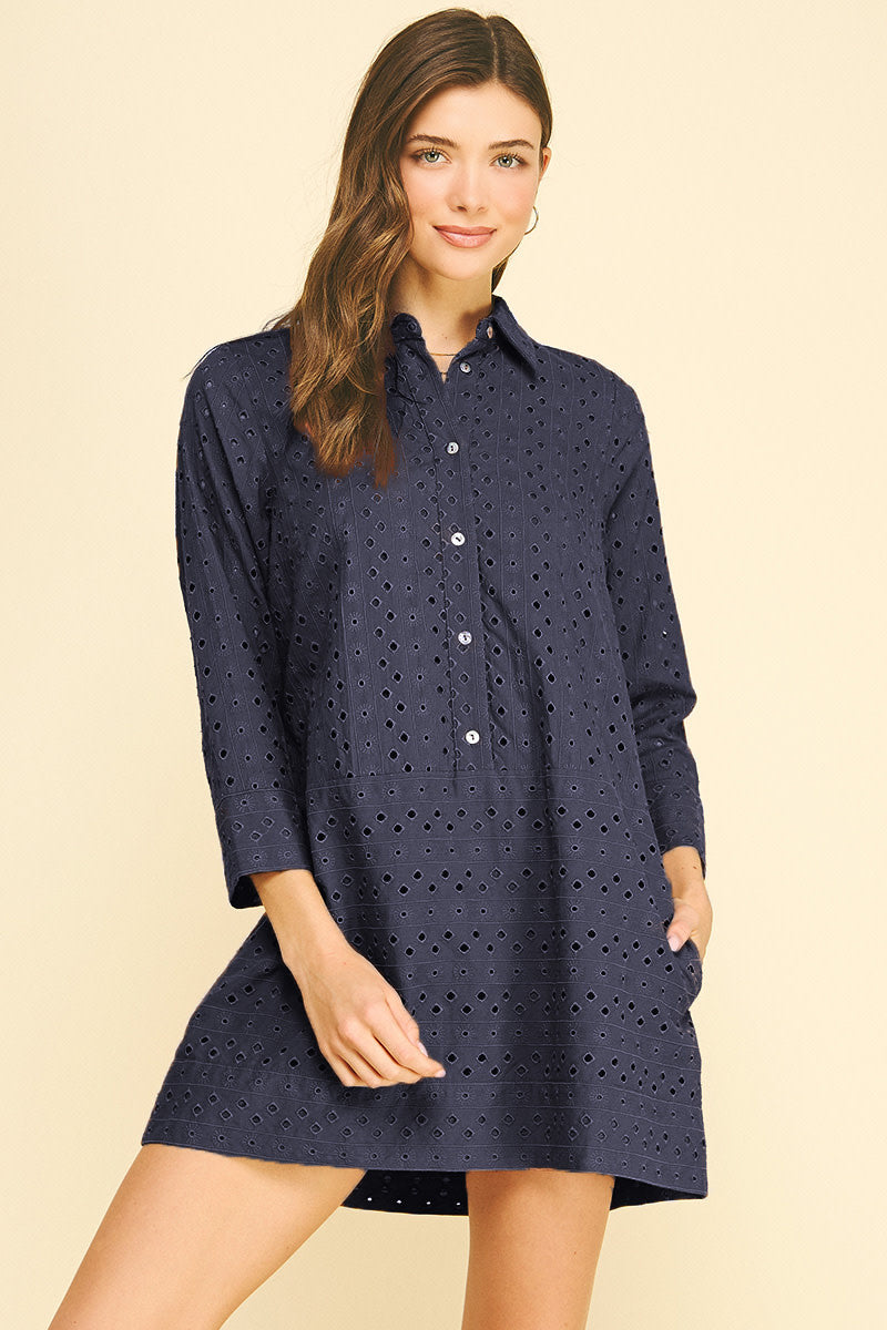 EYELET DETAILED MINI DRESS