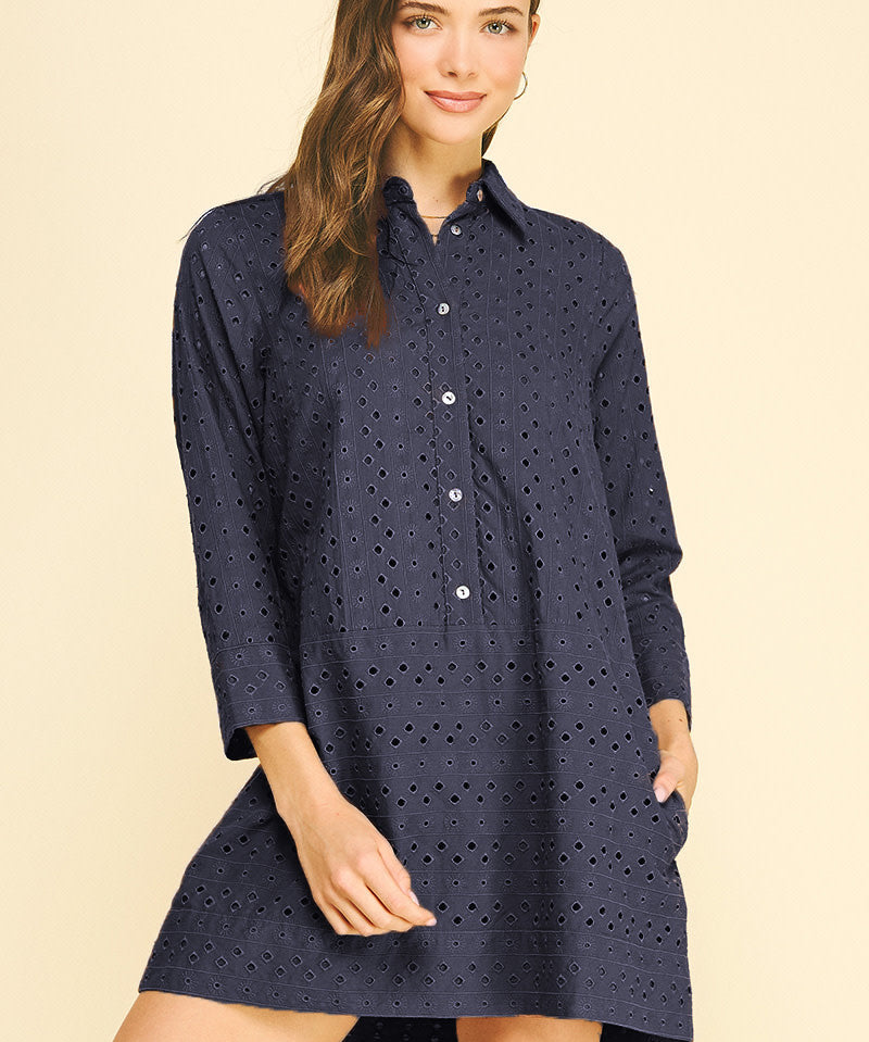 EYELET DETAILED MINI DRESS
