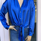 GLORIA TIE FRONT SILKY TOP