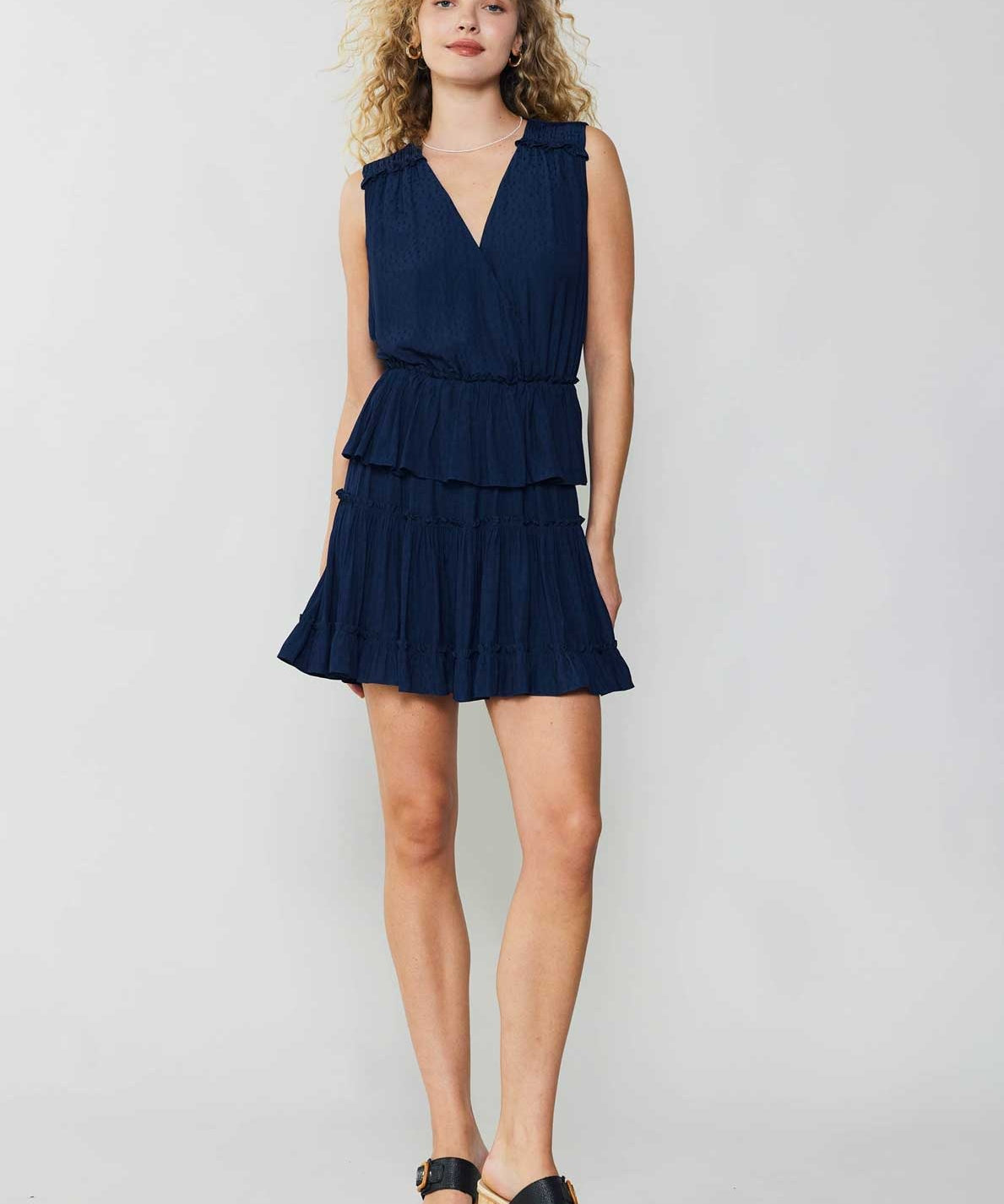 SLVLESS SURPLICE TIERED MINI DRESS W/ RUFFLE