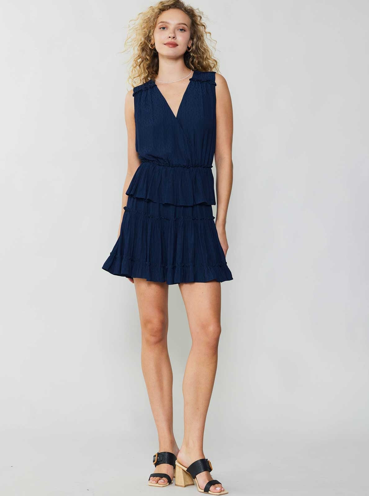 SLVLESS SURPLICE TIERED MINI DRESS W/ RUFFLE