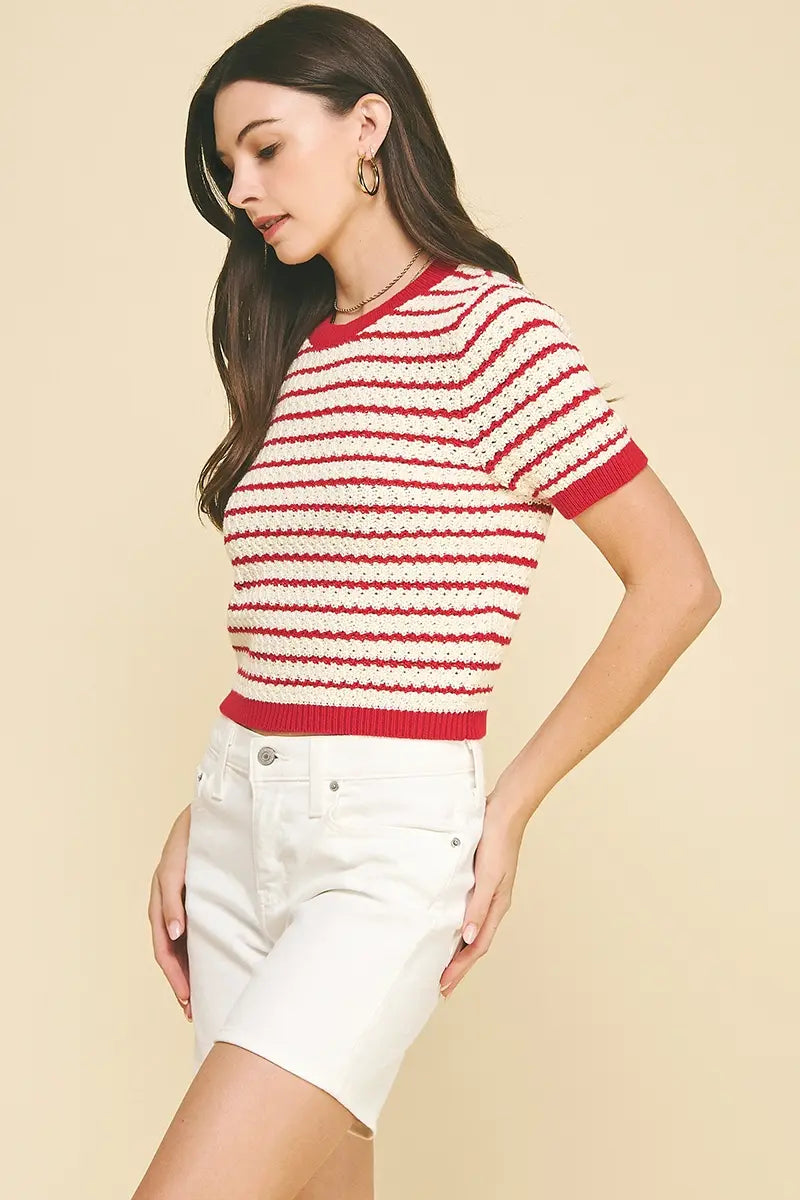 RED CROCHET SWEATER TOP
