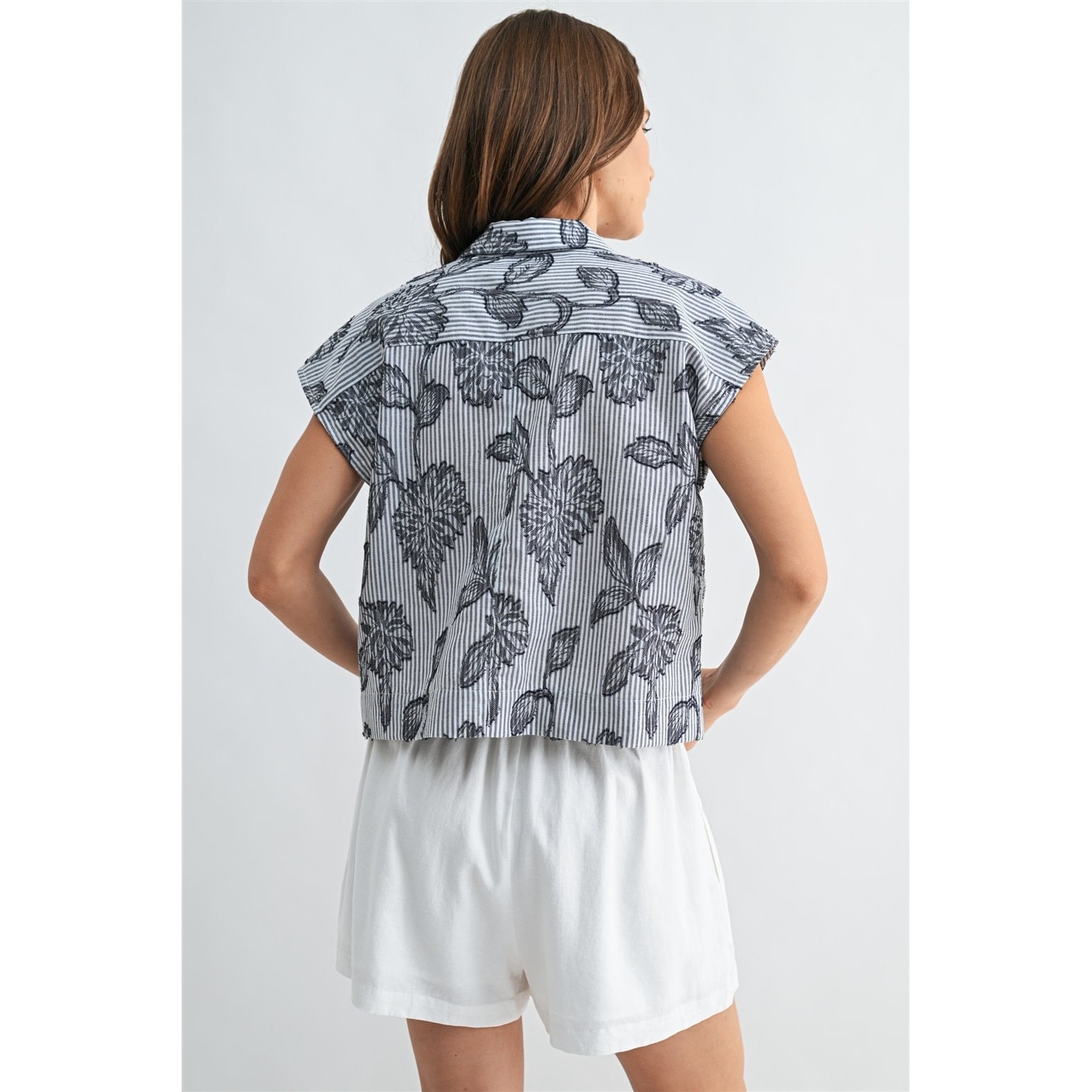WIDE SHOULDER LAPEL PRINT TOP