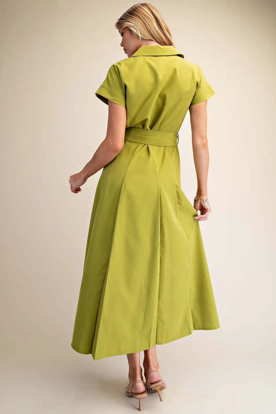 FRONT POCKET BUTTON DOWN MIDI DRESS