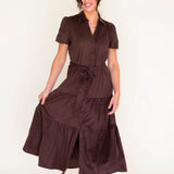 CHOCOLATE TIERED SUEDE MIDI