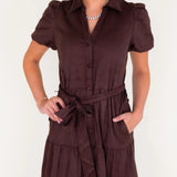 CHOCOLATE TIERED SUEDE MIDI