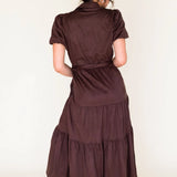 CHOCOLATE TIERED SUEDE MIDI