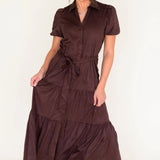 CHOCOLATE TIERED SUEDE MIDI