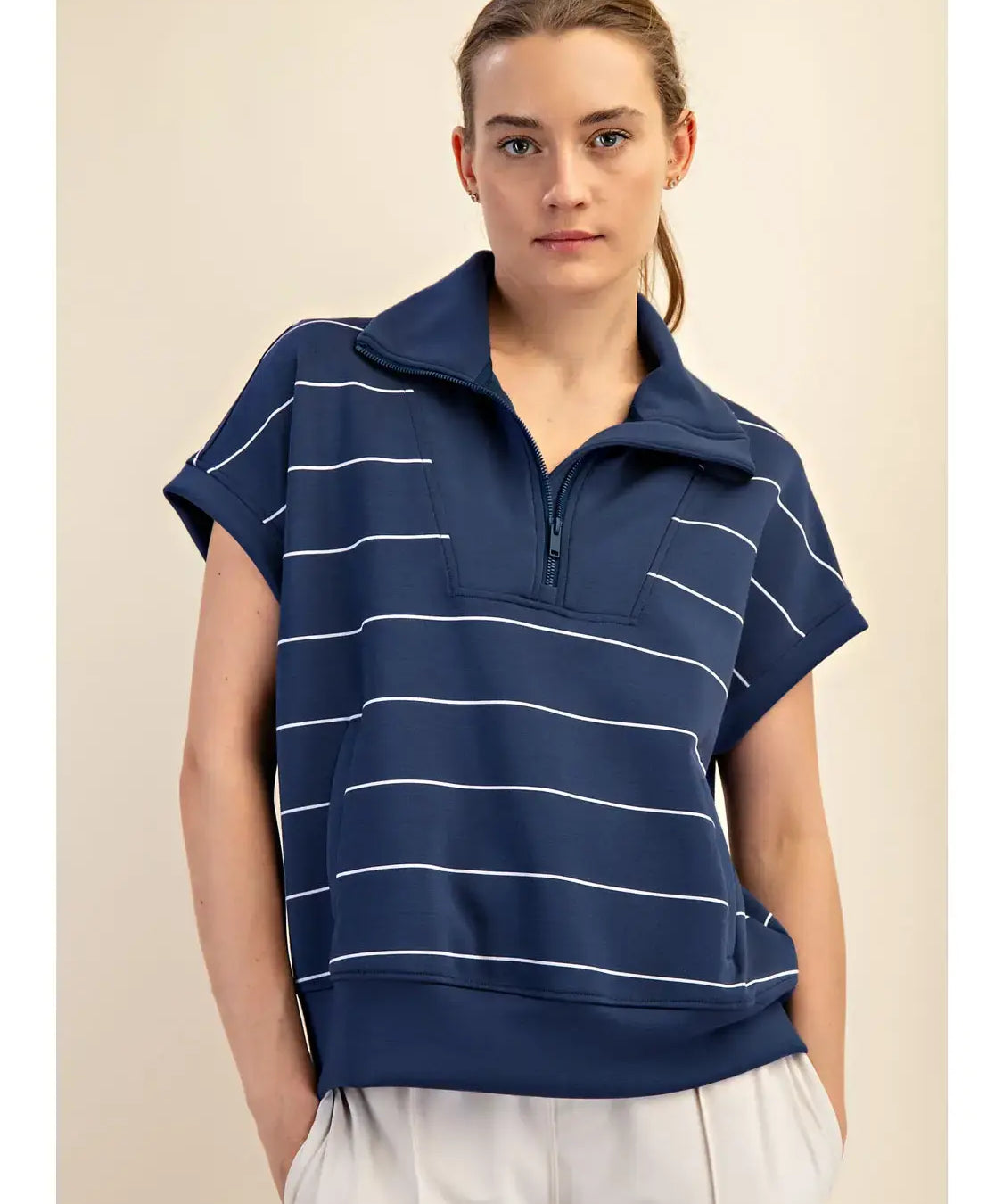 STRIPE QUARTER ZIP PULLOVER