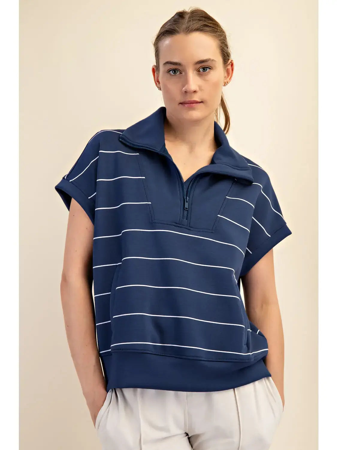 STRIPE QUARTER ZIP PULLOVER