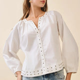 SILVER STUD LSLV BLOUSE