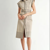 COLLARD BLACK ACCENT MIDI DRESS W/BELT