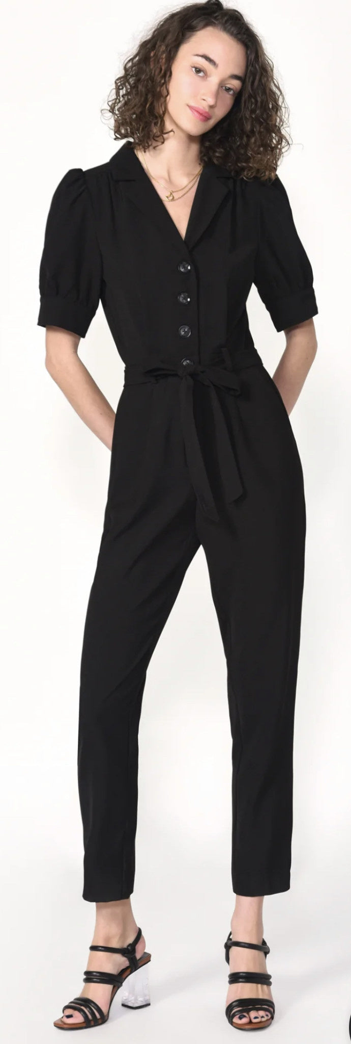 PUFF SSLV CREPE JUMPSUIT