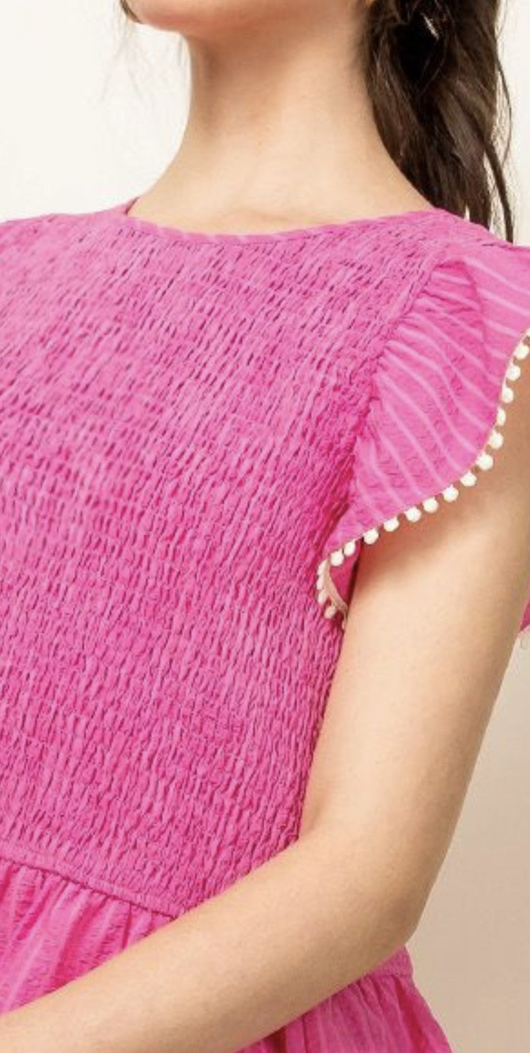 SMOCKED FLUTTER SLV TOP