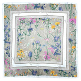 FLOWER BORDER TAUPE PRINT SQUARE SCARF
