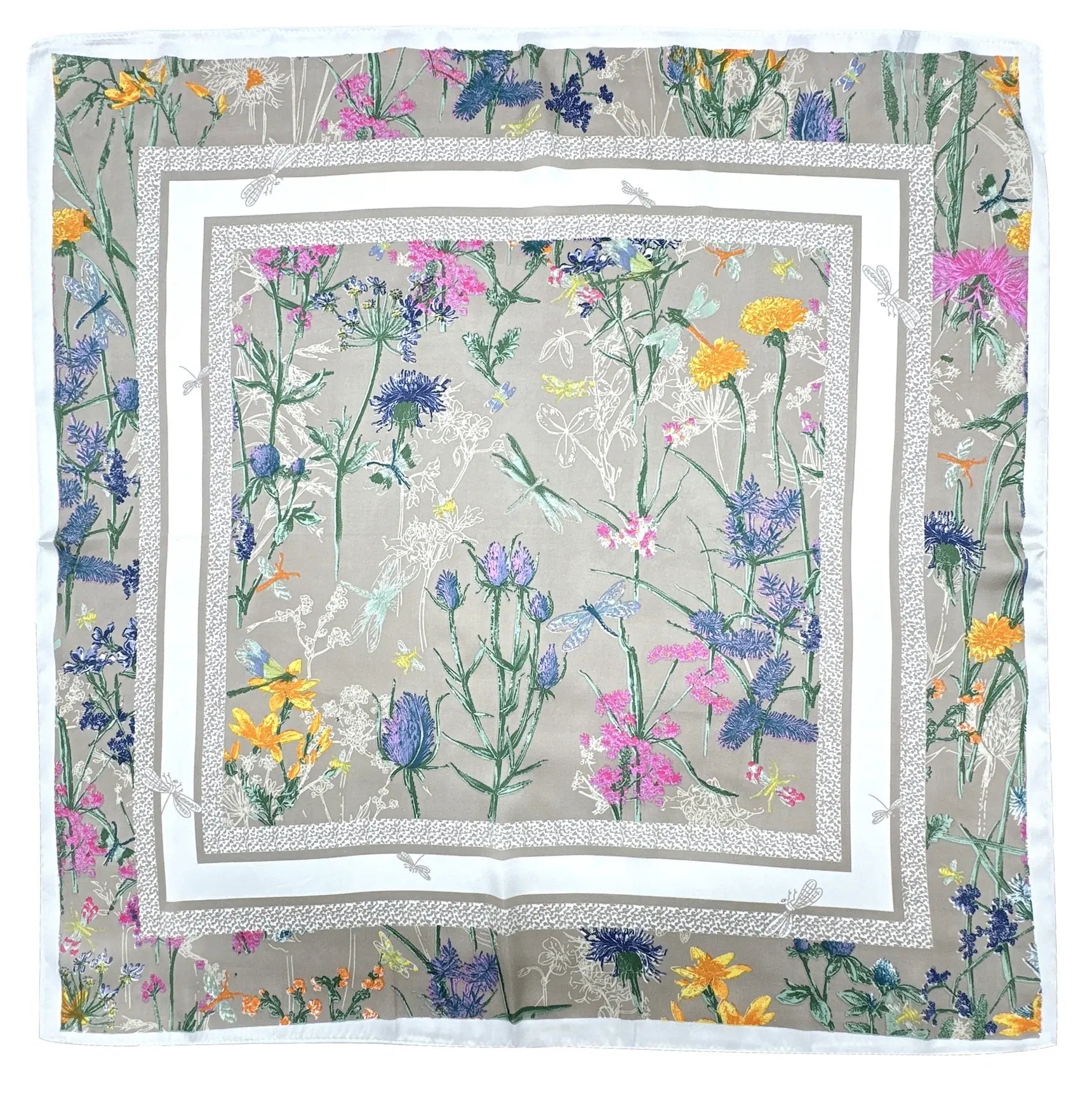 FLOWER BORDER TAUPE PRINT SQUARE SCARF