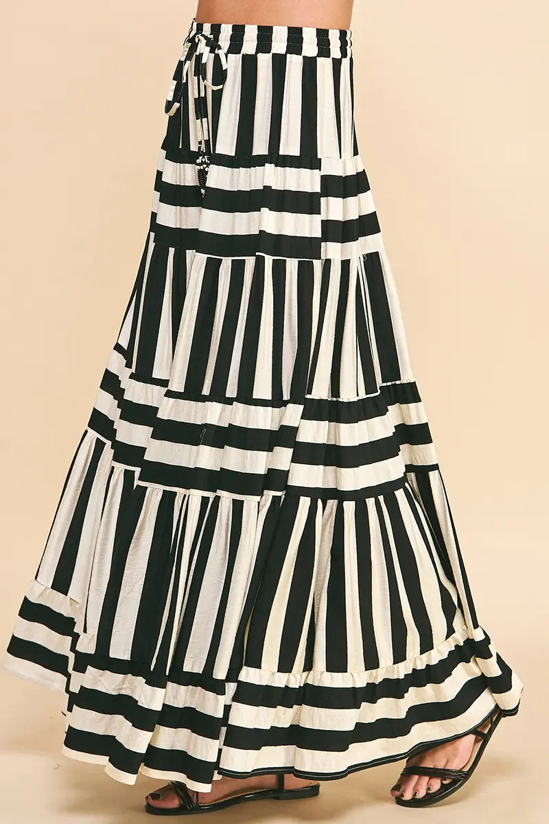 STRIPED MIDI SKIRT