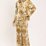 Silky Fall Print Button Down Blouse