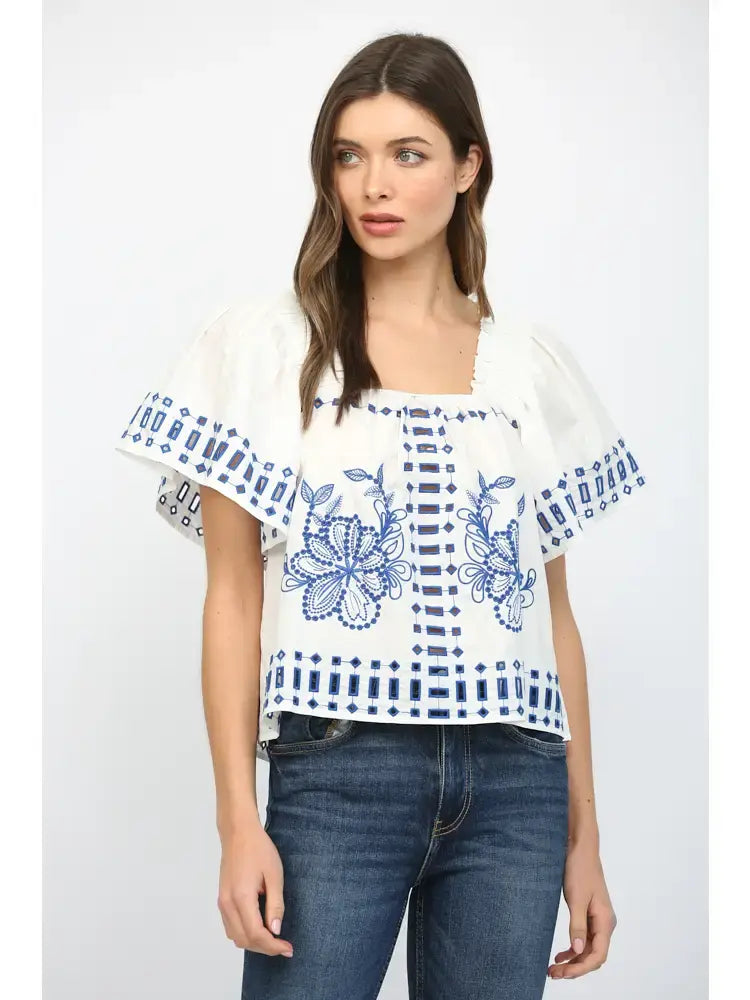 TEDDY RUFFLED SSLV FLORAL TOP