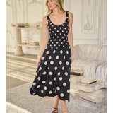 EMERSON DOT RUCHED MIDI DRESS