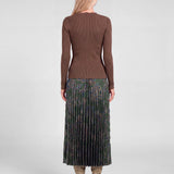 Metallic Ribbed Knit Scallop-Neck Top