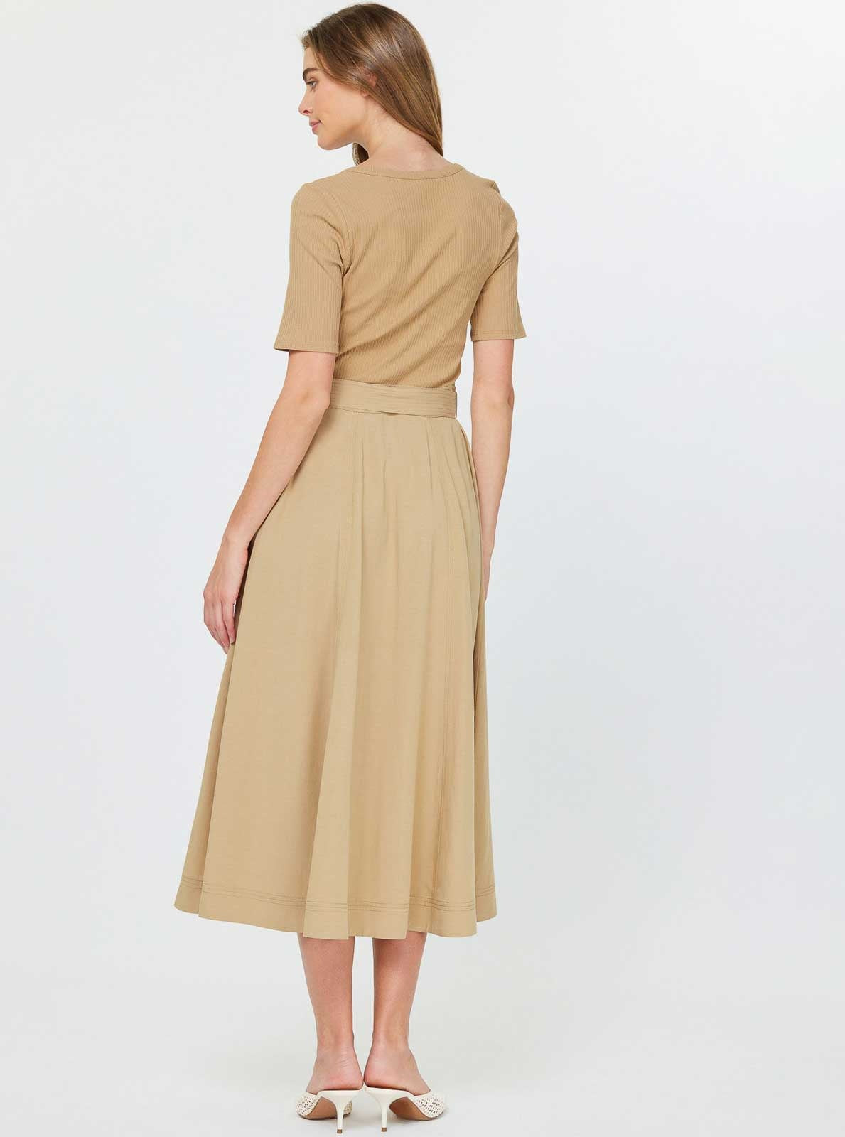 VNECK SSLV KNIT TOP MIDI