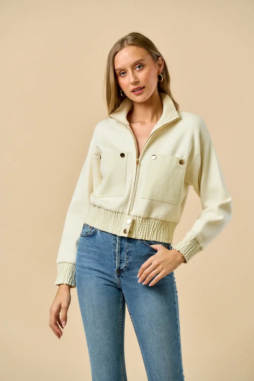 MOCK NECK ZIP UP JACKET