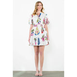 PUFF SLEEVE VNECK MINI DRESS