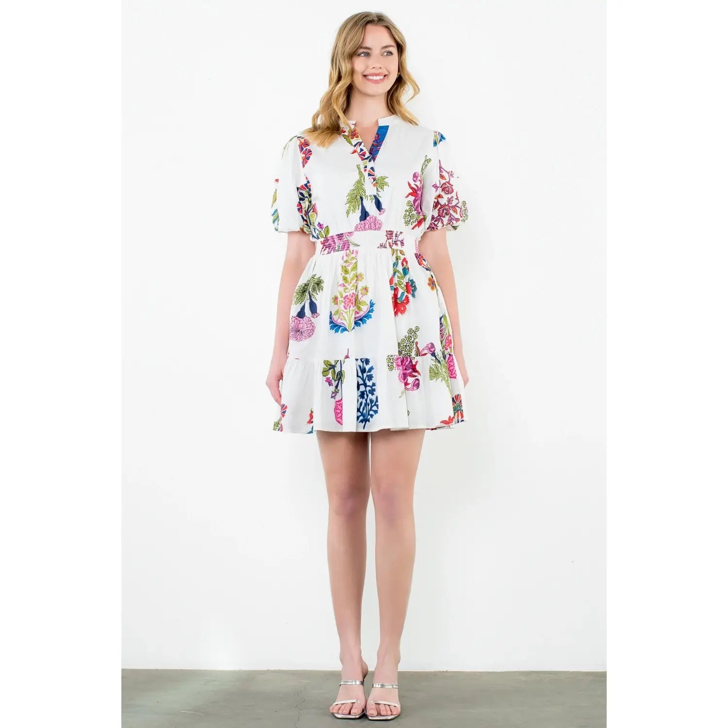 PUFF SLEEVE VNECK MINI DRESS