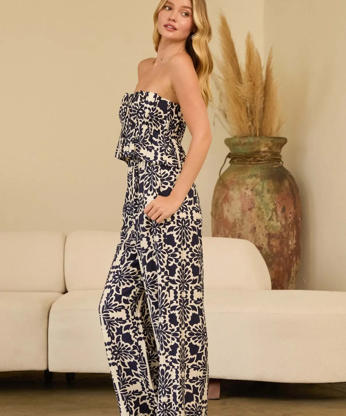 PRINTED STRAPLESS ROMPER