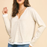 VNECK BUTTON DOWN COMBO TOP
