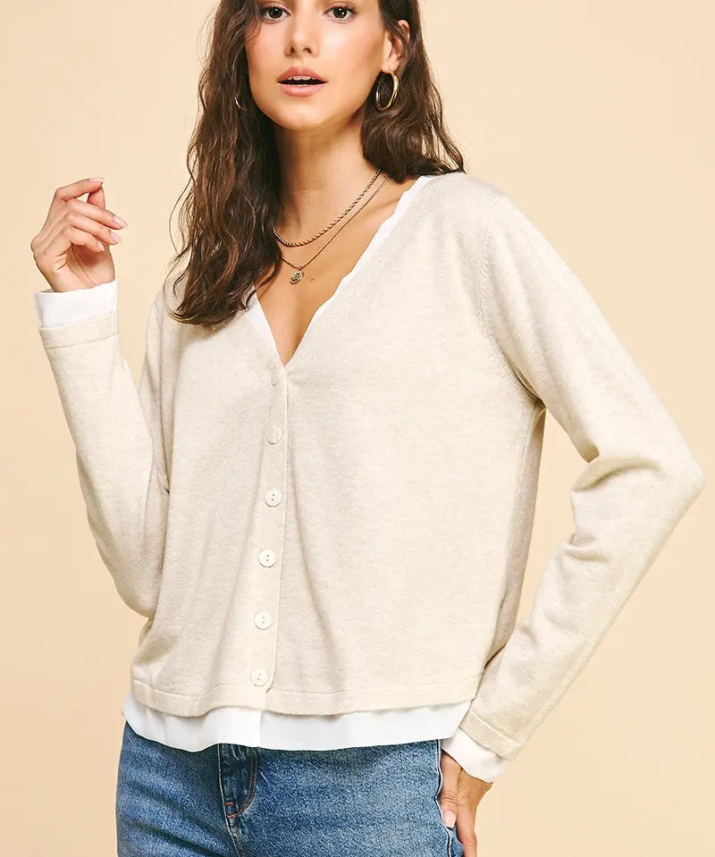 VNECK BUTTON DOWN COMBO TOP