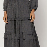 RUFFLE DETAIL TIERED MIDI DRESS