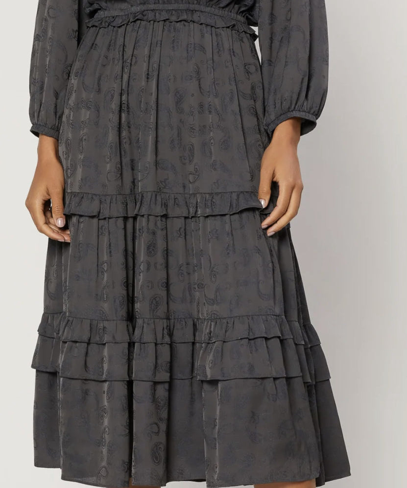 RUFFLE DETAIL TIERED MIDI DRESS