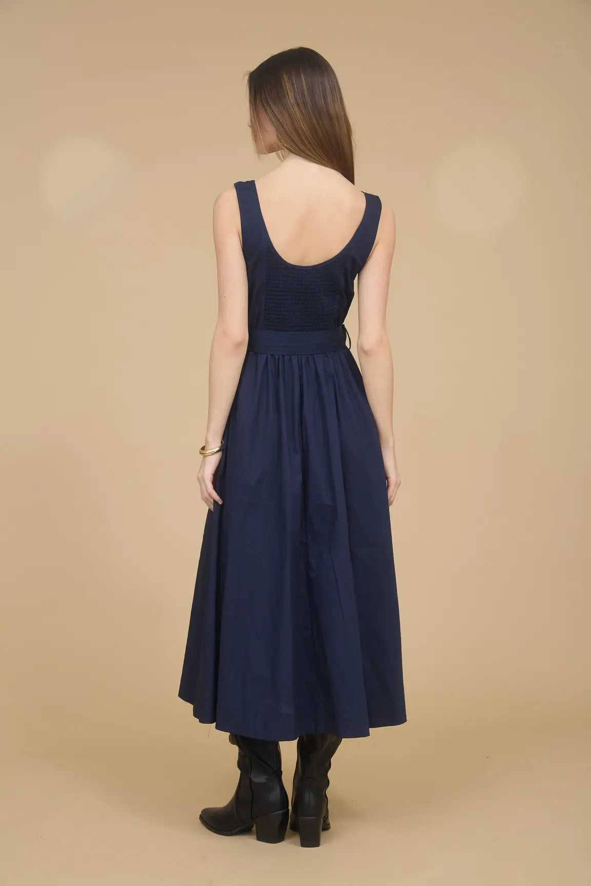 SLVLESS A-LINE MIDI W/ TIE BELT