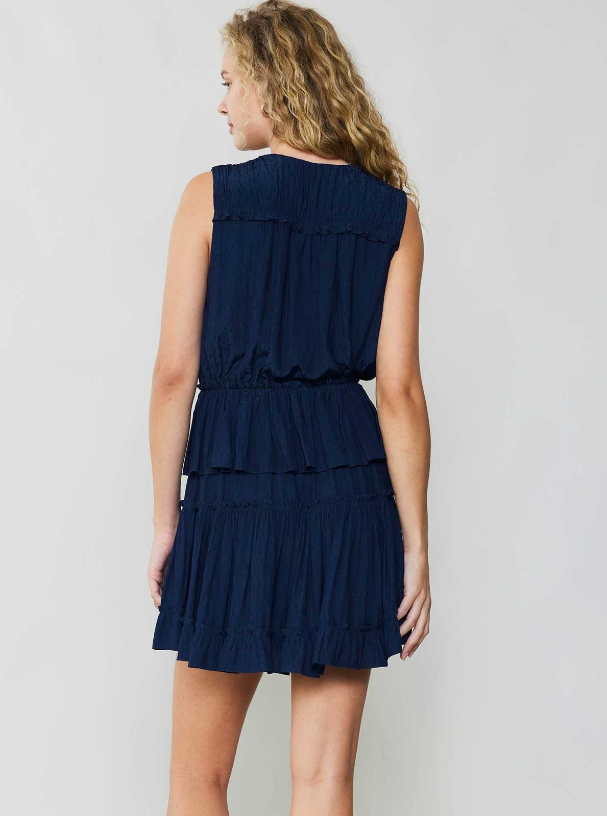 SLVLESS SURPLICE TIERED MINI DRESS W/ RUFFLE