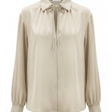 Satin Tie-Neck Long Sleeve Blouse