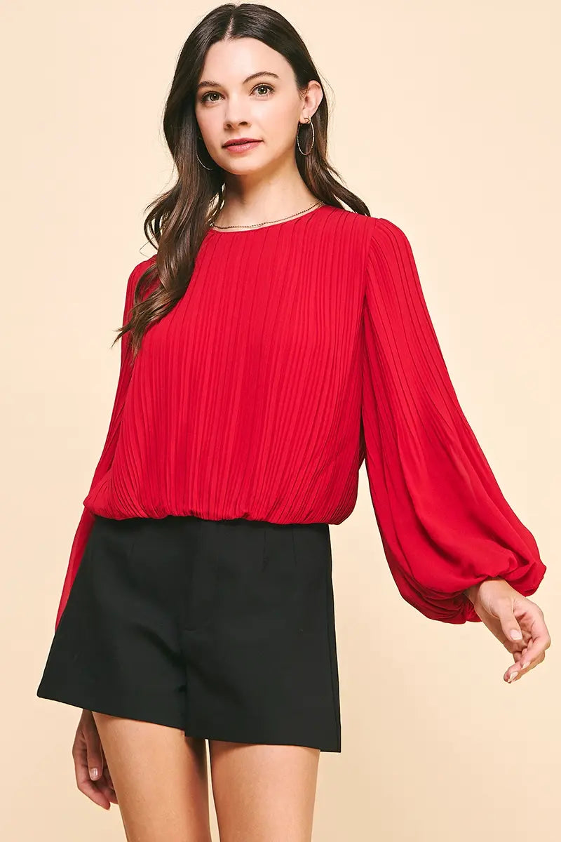 ACCORDIAN PLEATED LSLV TOP W/ELASTIC WAIST