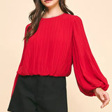 ACCORDIAN PLEATED LSLV TOP W/ELASTIC WAIST