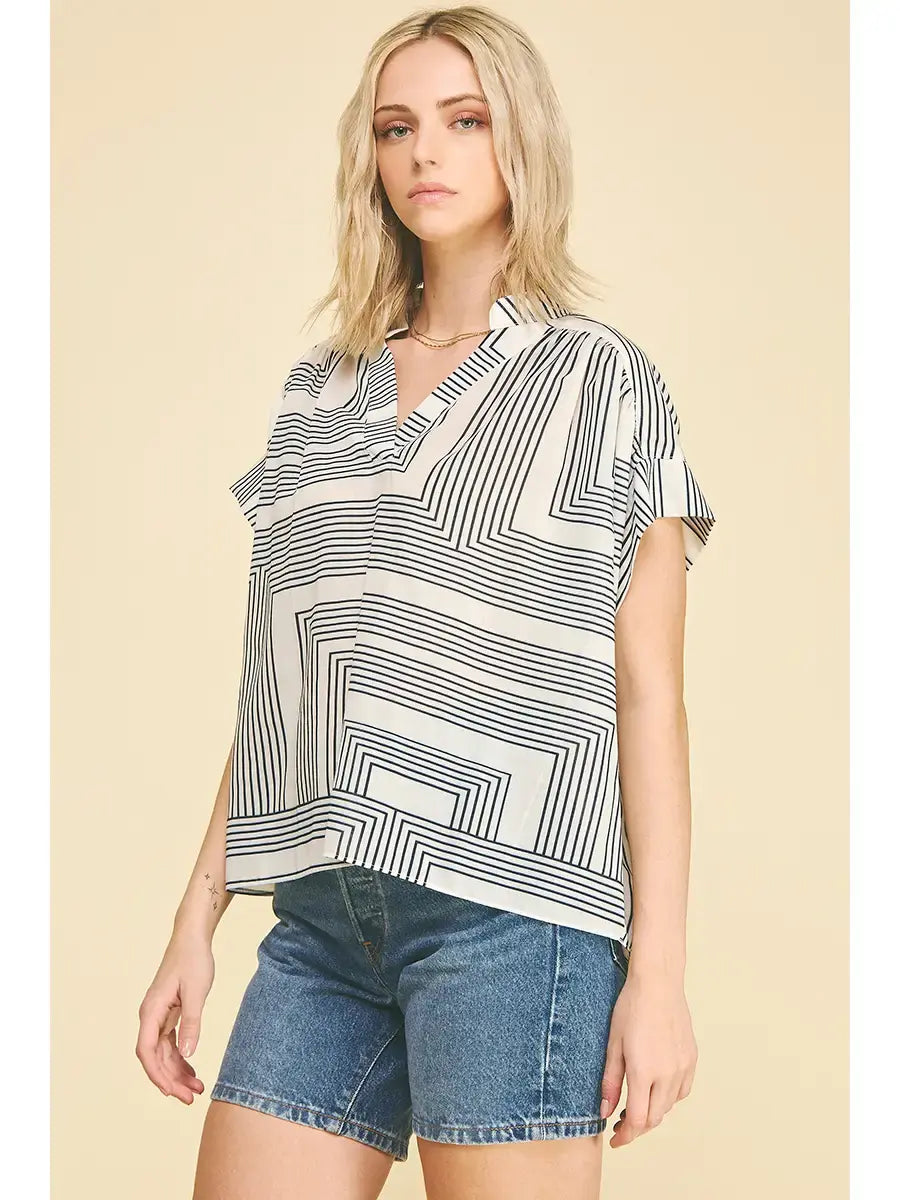 GEOMETRIC VNECK BLOUSE