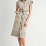 COLLARD BLACK ACCENT MIDI DRESS W/BELT