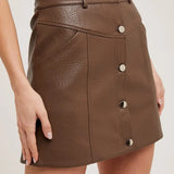FAUX LEATHER BUTTON DOWN MINI SKIRT