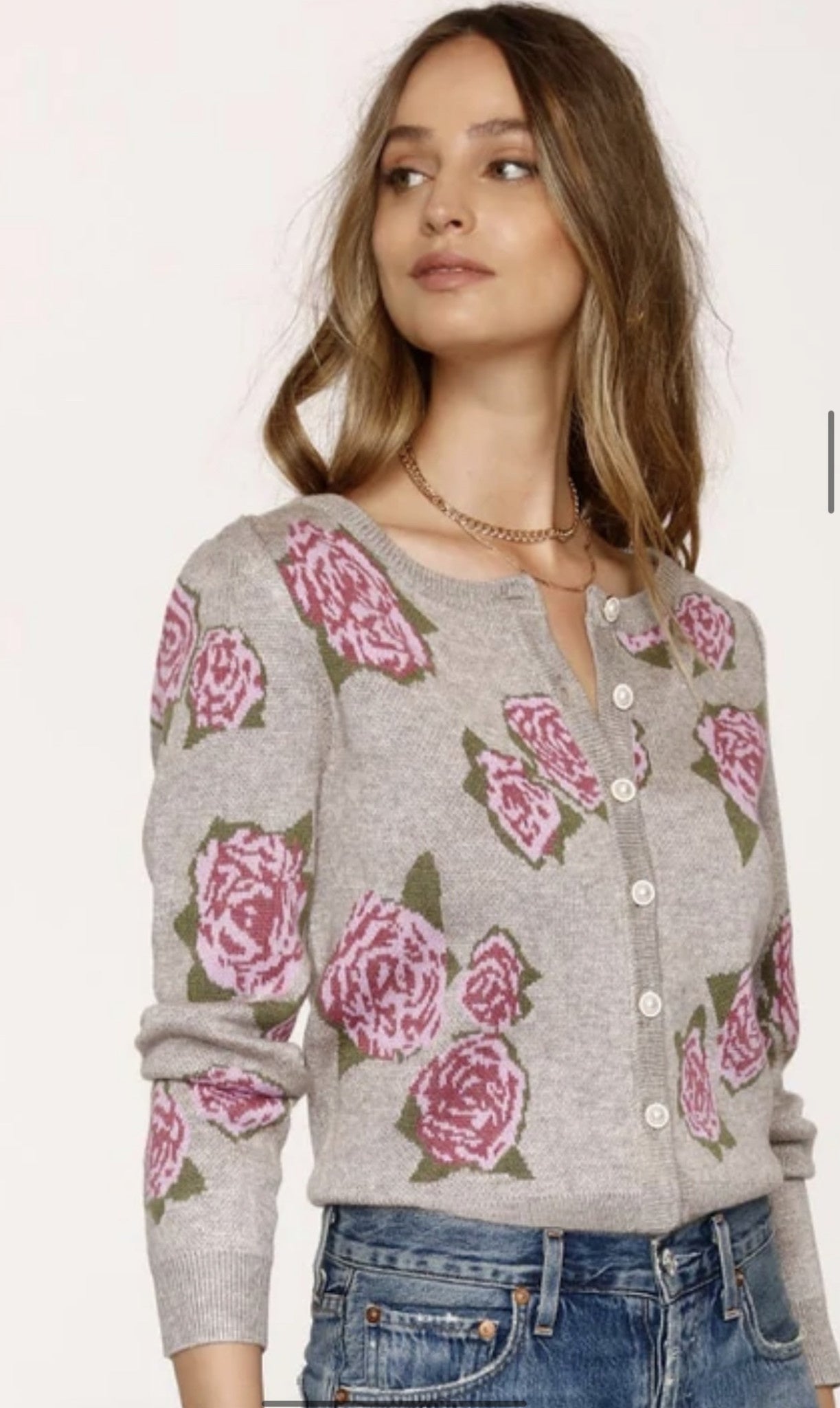 JACQUARD ROSE CARDIGAN
