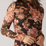 SHEER FLORAL LSLV BLOUSE