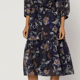FLORAL JACQUARD LSLV MIDI DRESS