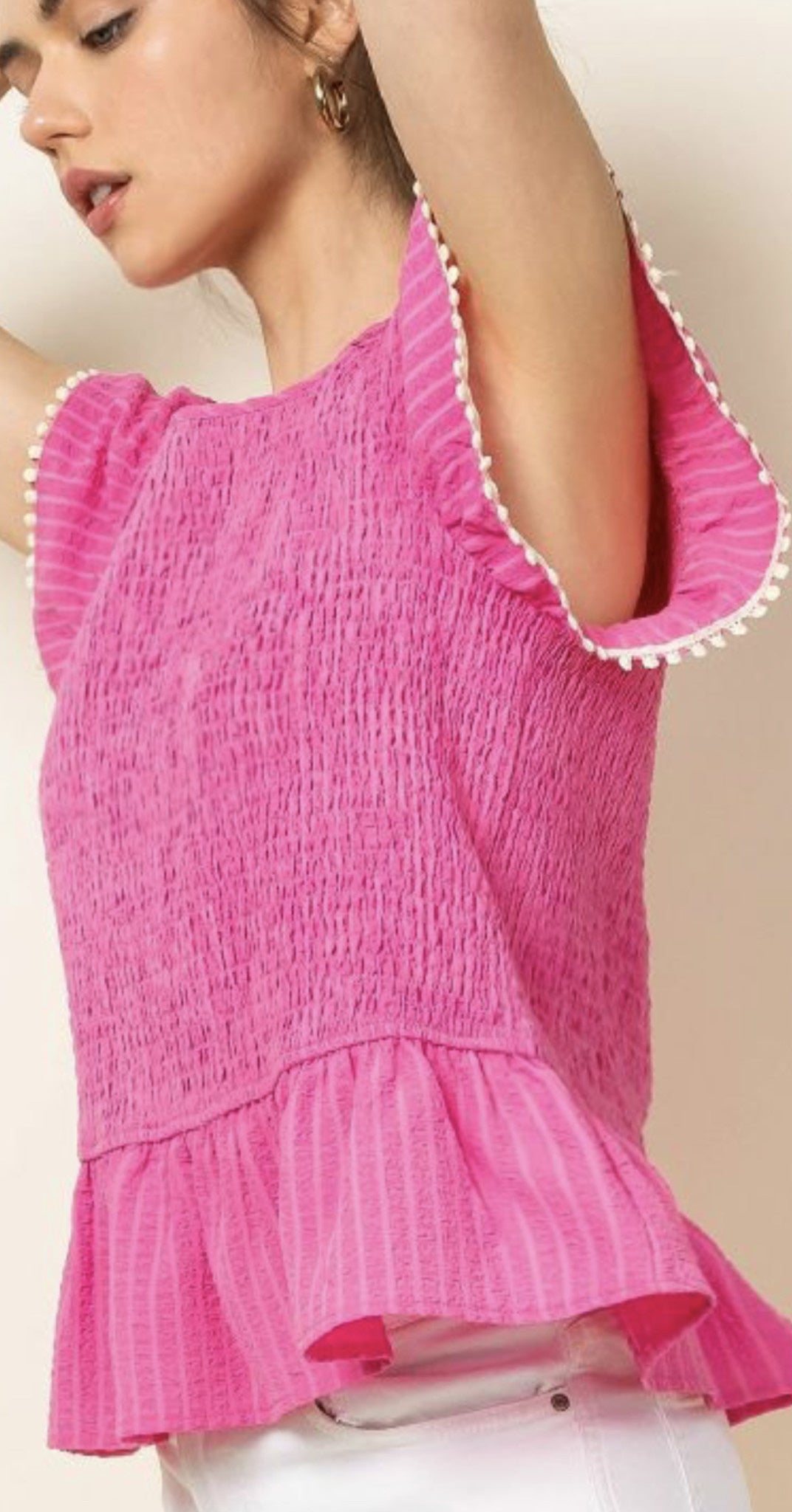 SMOCKED FLUTTER SLV TOP