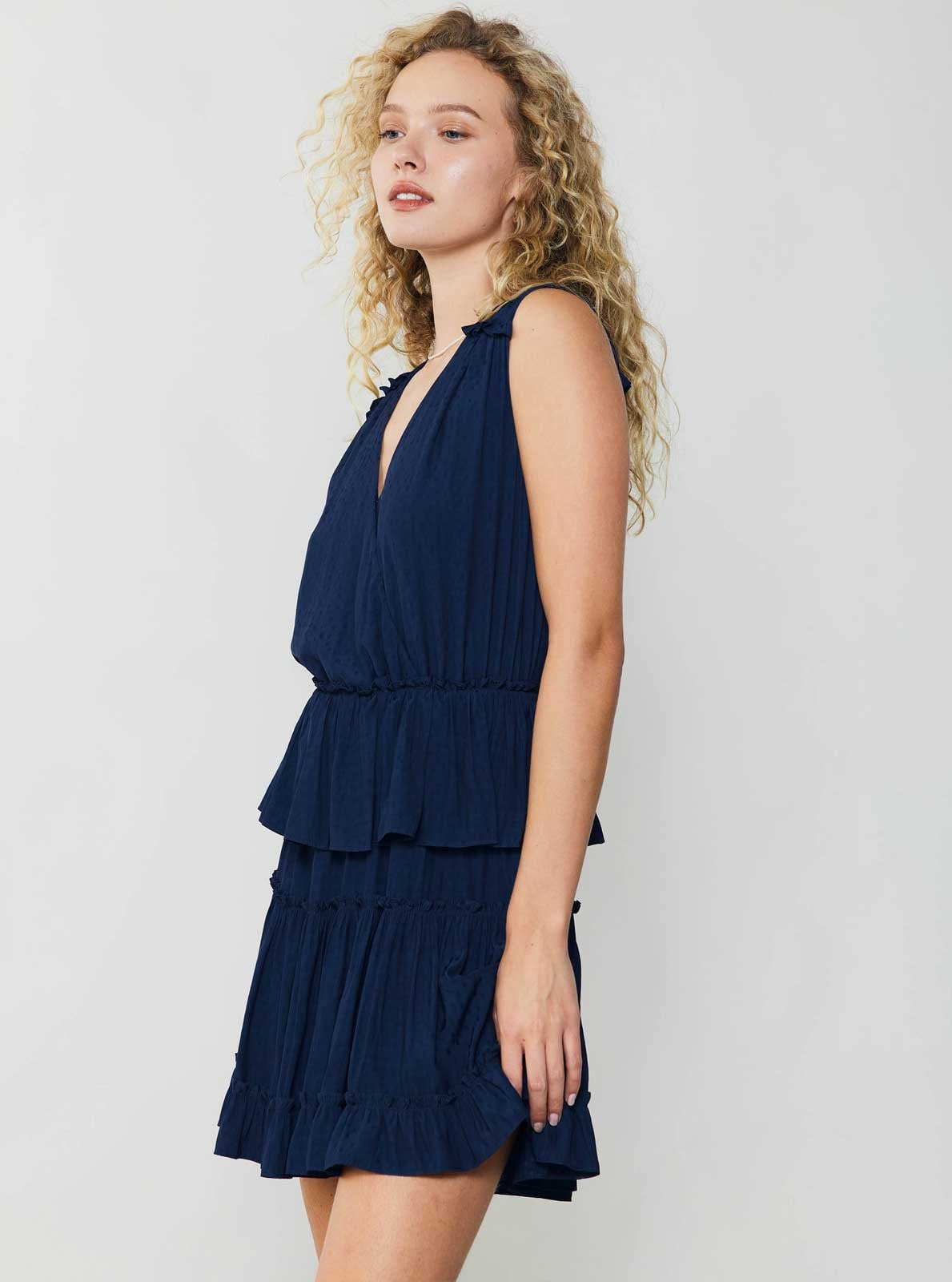 SLVLESS SURPLICE TIERED MINI DRESS W/ RUFFLE