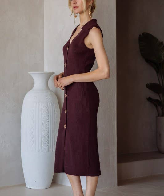 Ribbed Knit Tank Dress w Gold Buttons