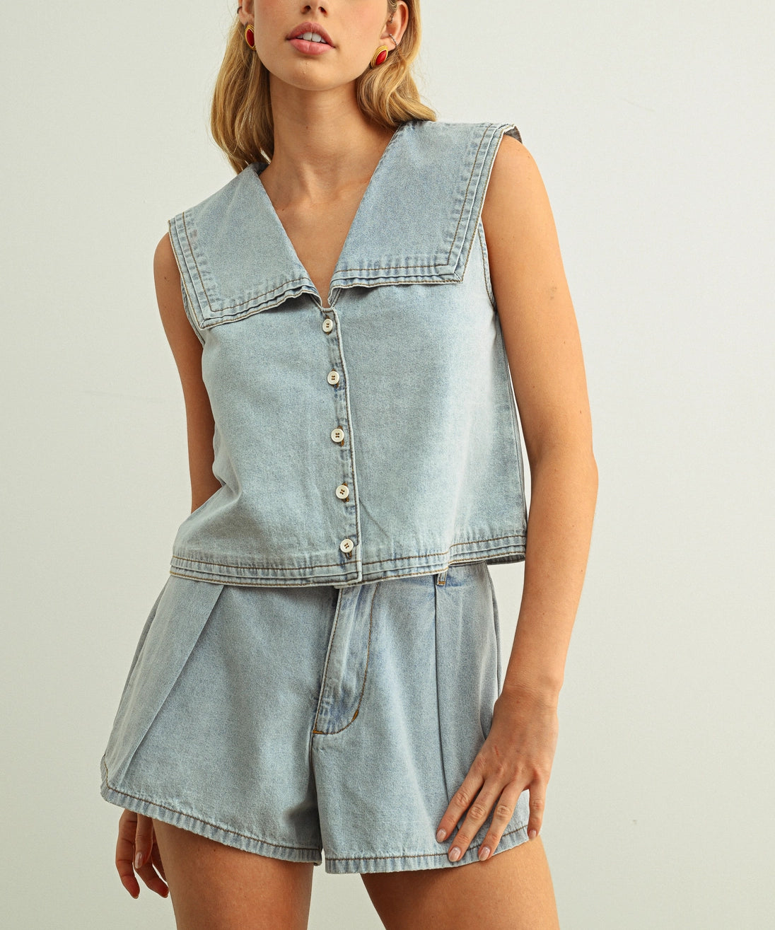 SAILOR COLLAR DENIM TOP