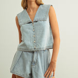 SAILOR COLLAR DENIM TOP